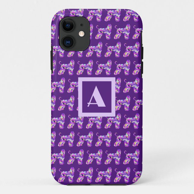 Afghan Hound Dog Purple Silhouette Monogram Case-Mate iPhone Case (Back)