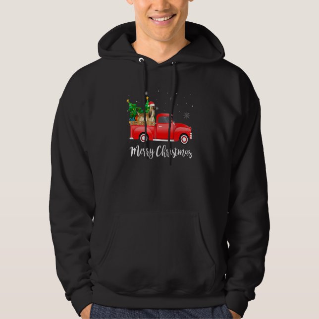 Afghan Hound Dog Riding Red Truck Christmas Hoodie (Front)