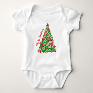 Afghan Hound Dog Silhouette Christmas Tree Red Baby Bodysuit