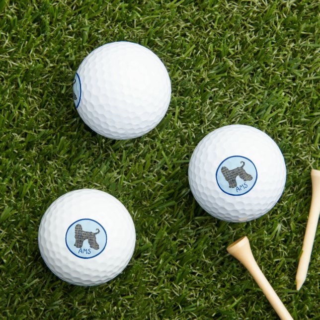 Afghan Hound Dog Silhouette Monogram Grid Blue Golf Balls (Insitu Grass)