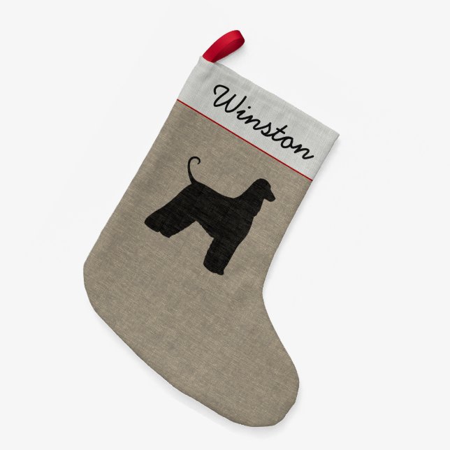 Afghan Hound Dog Silhouette Personalized Holiday Small Christmas Stocking (Front (Hanging))