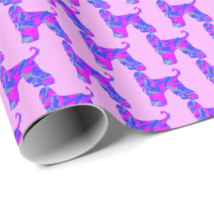 Afghan Hound Dog Silhouette Pink & Blue Pink Gift Wrapping Paper