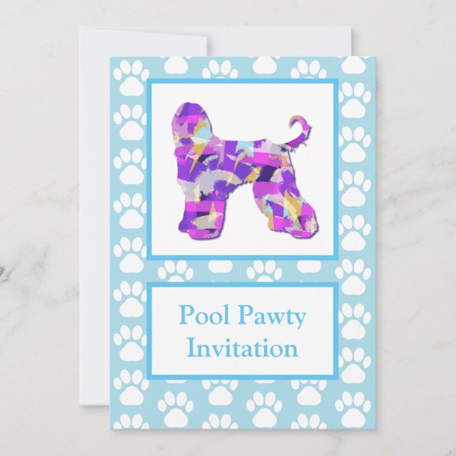 Afghan Hound Dog Silhouette Pool Pawty Blue PPY&B Invitation (Front)