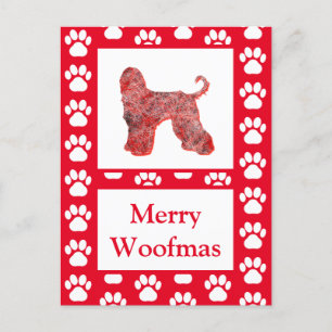 Afghan Hound Dog Silhouette Red Merry Christmas Postcard
