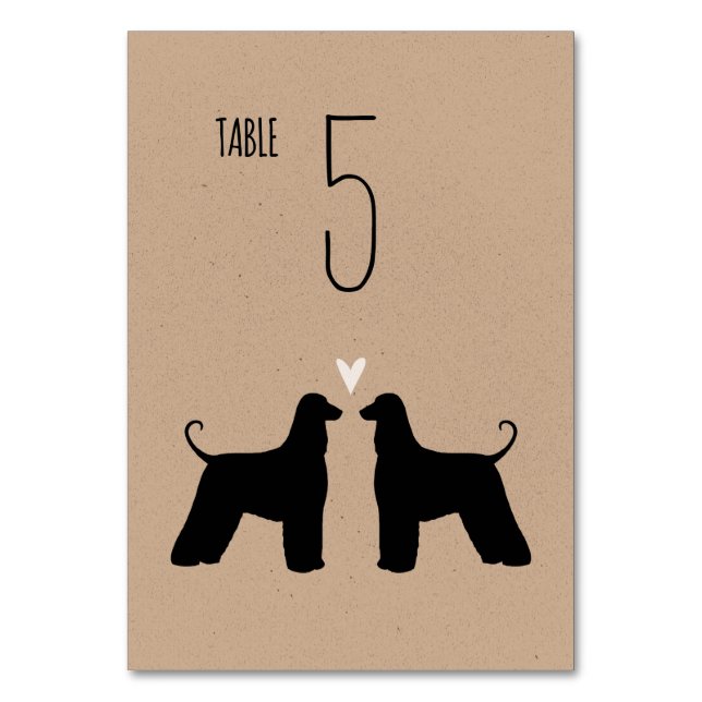 Afghan Hound Dog Silhouettes Wedding Reception Table Number (Front)