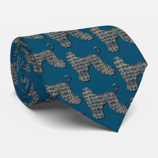 Afghan Hound Dog Yellow & Black Grid Cute Blue Tie (Rolled)