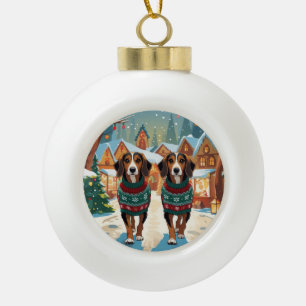 Afghan Hound Dogs Christmas Snow Holiday Ceramic Ball Christmas Ornament