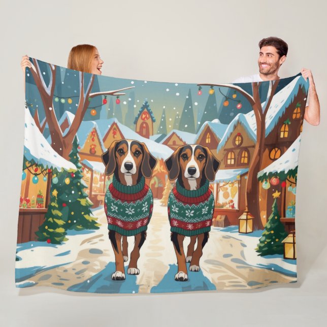 Afghan Hound Dogs Christmas Snow Holiday Fleece Blanket (In Situ)