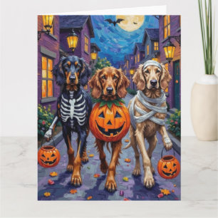 Afghan Hound Dogs Trick-or-Treating in Halloween Card