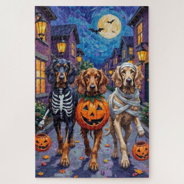 Afghan Hound Dogs Trick-or-Treating in Halloween Jigsaw Puzzle (Vertical)