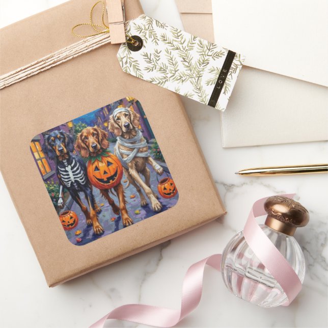Afghan Hound Dogs Trick-or-Treating in Halloween Square Sticker (Gifting)