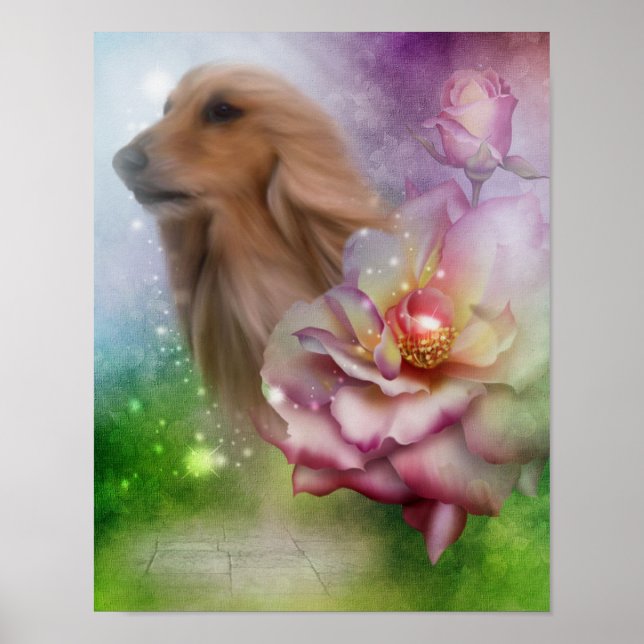 Afghan Hound Face Fantasy Flowers Dog Poster (Front)
