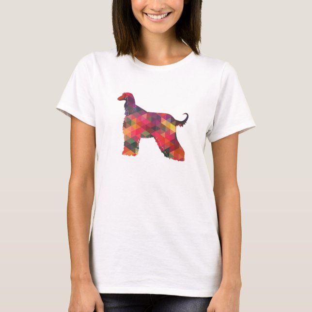 Afghan Hound Geometric Pattern Silhouette Multi T-Shirt (Front)
