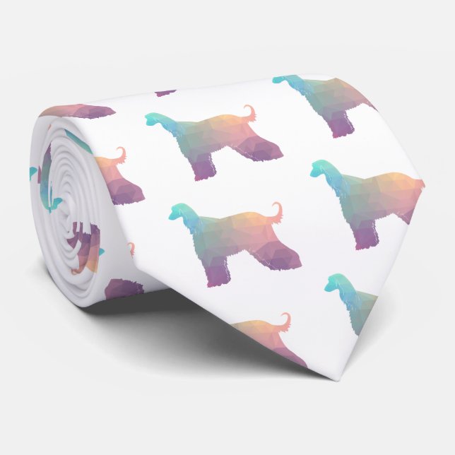 Afghan Hound Geometric Pattern Silhouette Pastel Tie (Rolled)