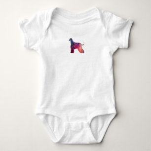 Afghan Hound Geometric Pattern Silhouette Pink Baby Bodysuit