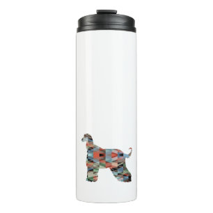 Afghan Hound Geometric Pattern Silhouette Plaid Thermal Tumbler