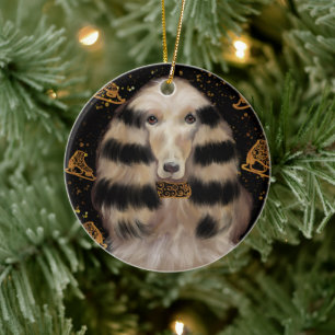 AFGHAN HOUND GOLD  CERAMIC ORNAMENT