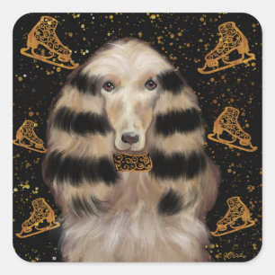 AFGHAN HOUND GOLD  SQUARE STICKER