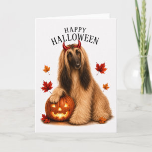 Afghan Hound Halloween Devil Dog Card