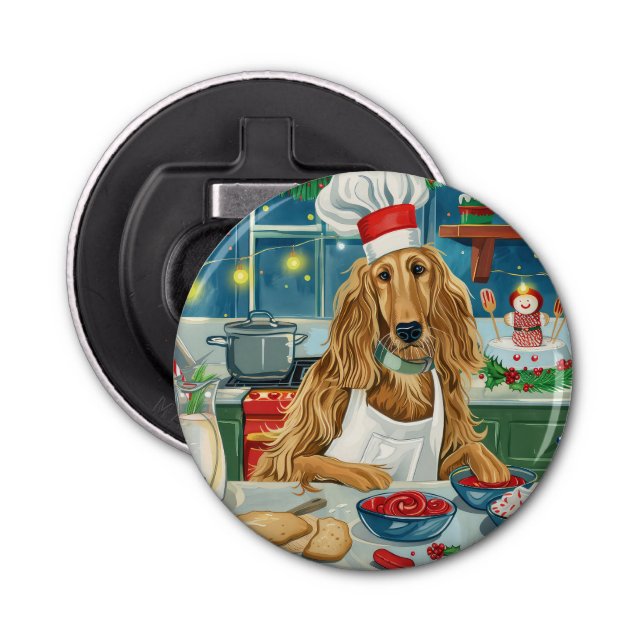 Afghan Hound Holiday Baking: Festive Christmas Bottle Opener (Front)