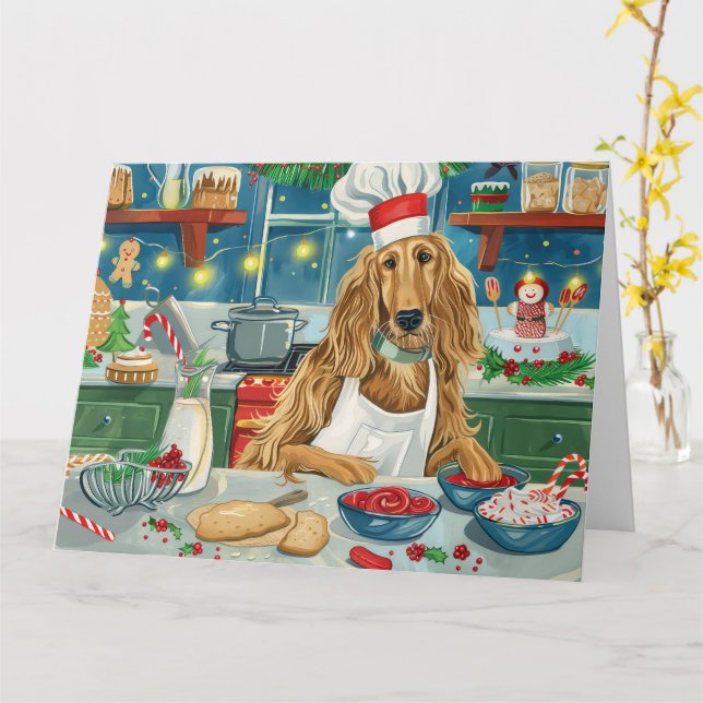 Afghan Hound Holiday Baking: Festive Christmas Card (Yellow Flower)
