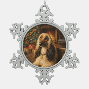 Afghan Hound Holiday  Snowflake Pewter Christmas Ornament