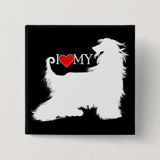 Afghan Hound I Love (heart) my 15 Cm Square Badge (Front)