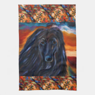 Afghan Hound Kokopelli Art Painting      Tea Towel
