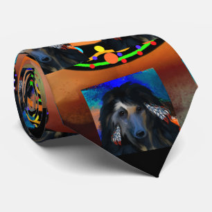 Afghan Hound Kokopelli Art Painting Tie