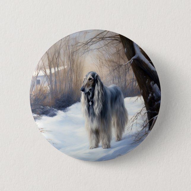 Afghan Hound Let It Snow Christmas  6 Cm Round Badge (Front)