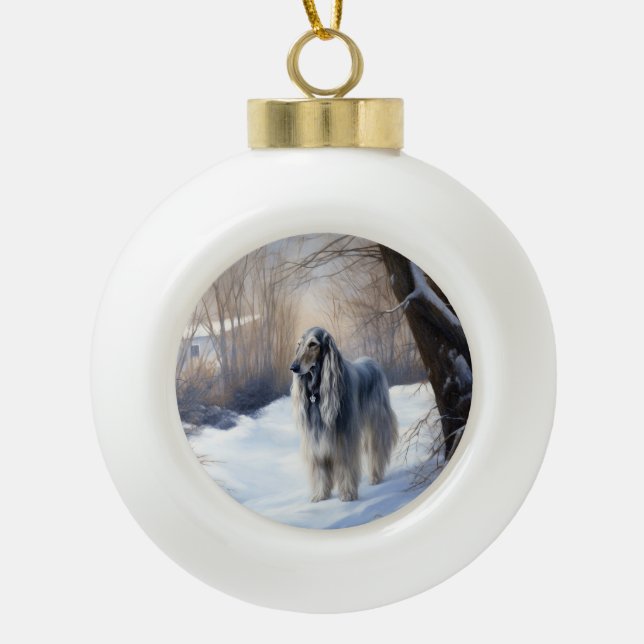 Afghan Hound Let It Snow Christmas  Ceramic Ball Christmas Ornament (Front)