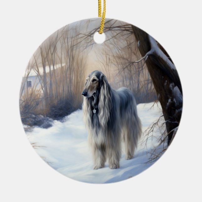 Afghan Hound Let It Snow Christmas  Ceramic Ornament (Front)