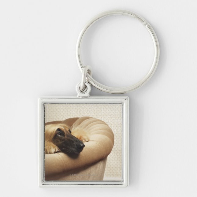 Afghan hound lying on sofa key ring (Front)