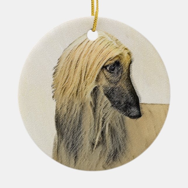 Afghan Hound Painting - Cute Original Dog Art Ceramic Ornament (Front)