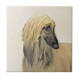 Afghan Hound Painting - Cute Original Dog Art Ceramic Tile