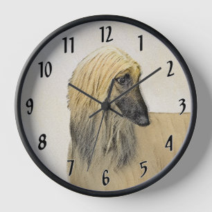 Afghan Hound Painting - Cute Original Dog Art Clock