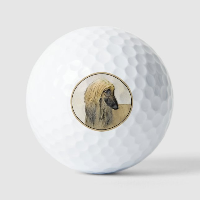 Afghan Hound Painting - Cute Original Dog Art Golf Balls (Front)