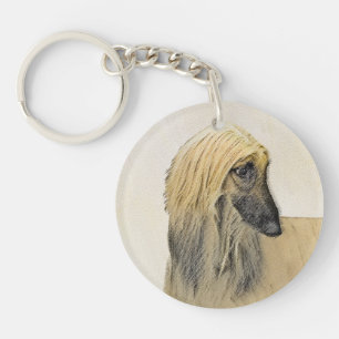 Afghan Hound Painting - Cute Original Dog Art Key Ring