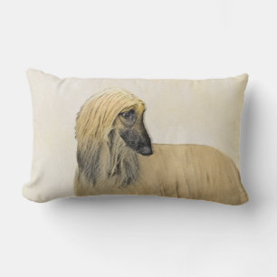 Afghan Hound Painting - Cute Original Dog Art Lumbar Cushion