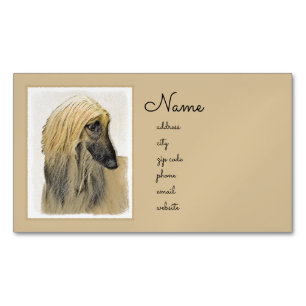 Afghan Hound Painting - Cute Original Dog Art Magnetic Business Card