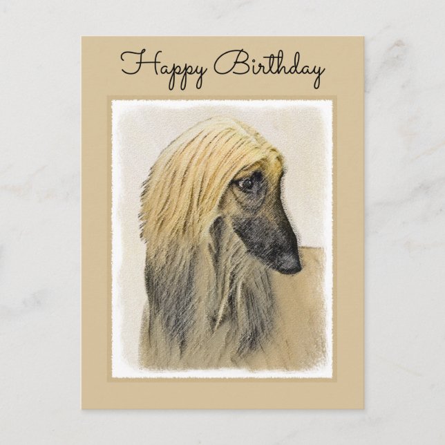 Afghan Hound Painting - Cute Original Dog Art Postcard (Front)