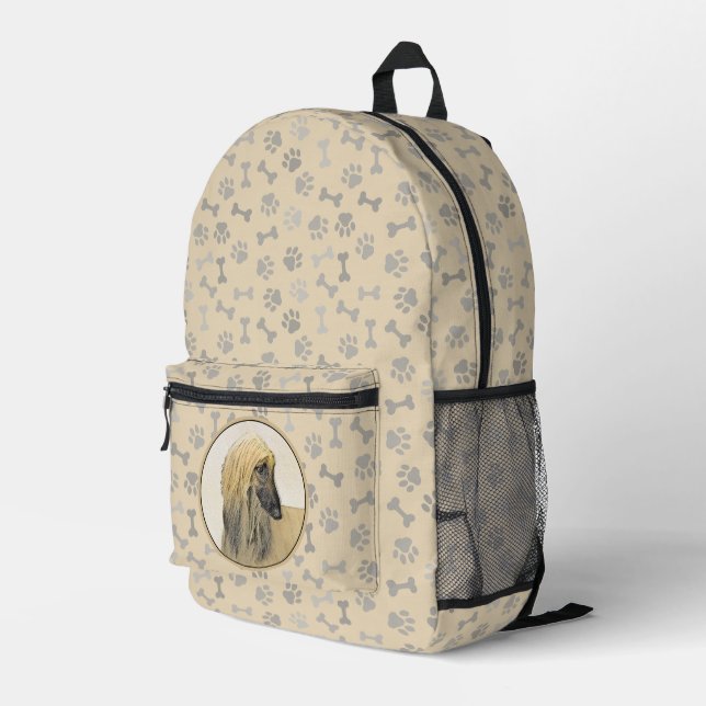 Afghan Hound Painting - Cute Original Dog Art Printed Backpack (Back Corner Right)