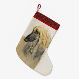 Afghan Hound Painting - Cute Original Dog Art Small Christmas Stocking