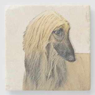 Afghan Hound Painting - Cute Original Dog Art Stone Coaster
