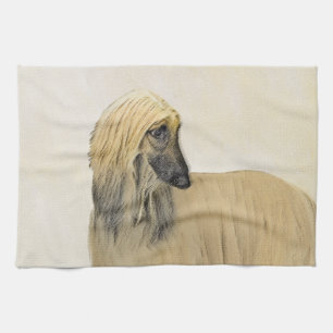 Afghan Hound Painting - Cute Original Dog Art Tea Towel