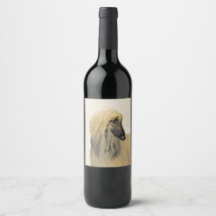 Afghan Hound Painting - Cute Original Dog Art Wine Label