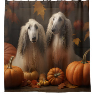 afghan hound Puppy Autumn Delight Pumpkin Shower Curtain
