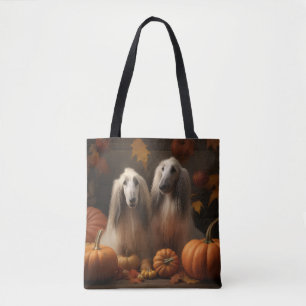 afghan hound Puppy Autumn Delight Pumpkin Tote Bag