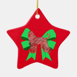 Afghan Hound Red Dog & Green Bow Christmas Ceramic Ornament