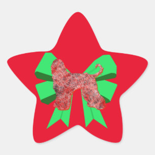 Afghan Hound Red Dog & Green Bow Christmas Star Sticker